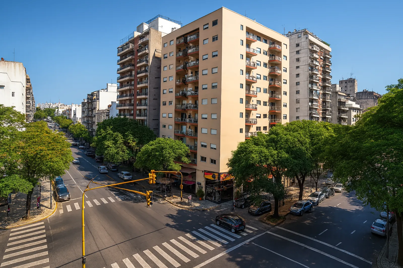 Résidence Cramer, vue de l'angle des deux avenues