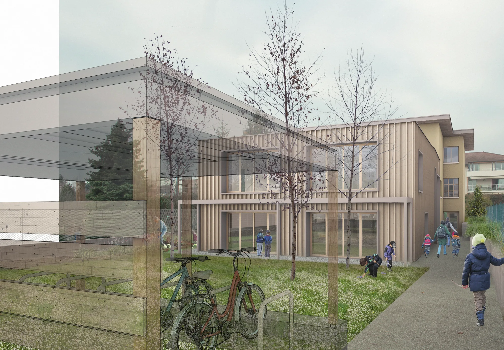 Image du projet : l'extension en bois vue depuis la rue
